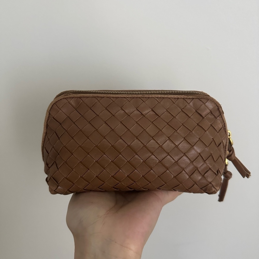 Vintage Bottega Veneta Leather Intrecciato Cosmetic Pouch/Clutch